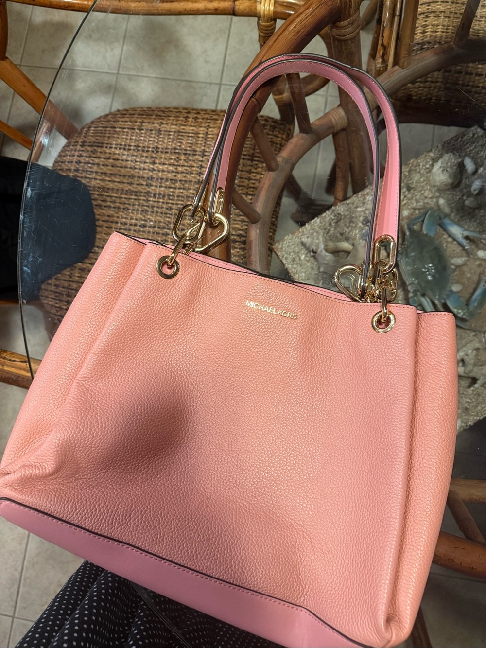 Michael Kors Pink Pebbled Leather Shoulder Tote with Gold Hardware